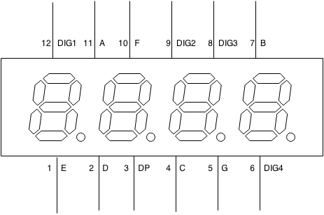 Pinout of 4-digit 7-segment display